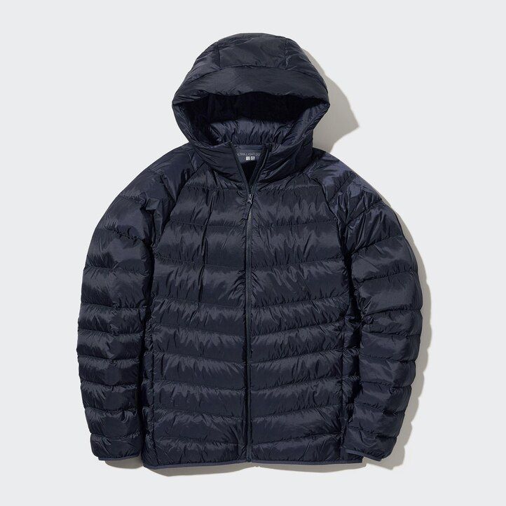 schwarze uniqlo ultra light daunenjacken für herren mit 3d-schnitt