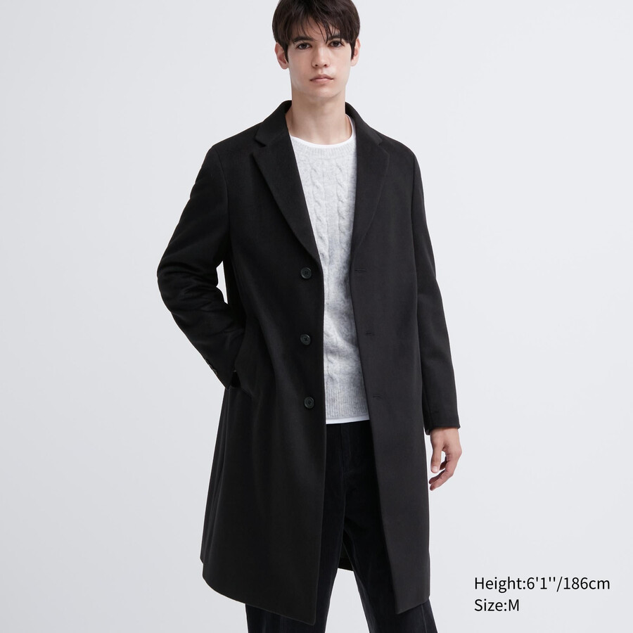 uniqlo chesterfield-jacken für herren aus wollmischung schwarz