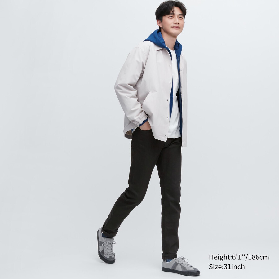 schwarze uniqlo selvedge stretch slim fit herrenjeans