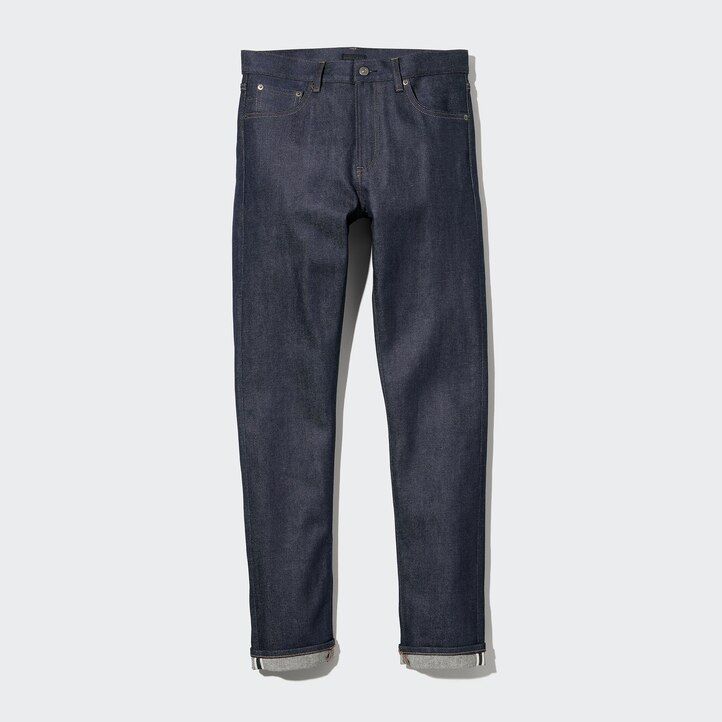 schwarze uniqlo selvedge stretch slim fit herrenjeans