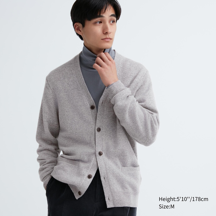 uniqlo premium herrenpullover aus lammwolle mit v-ausschnitt grau