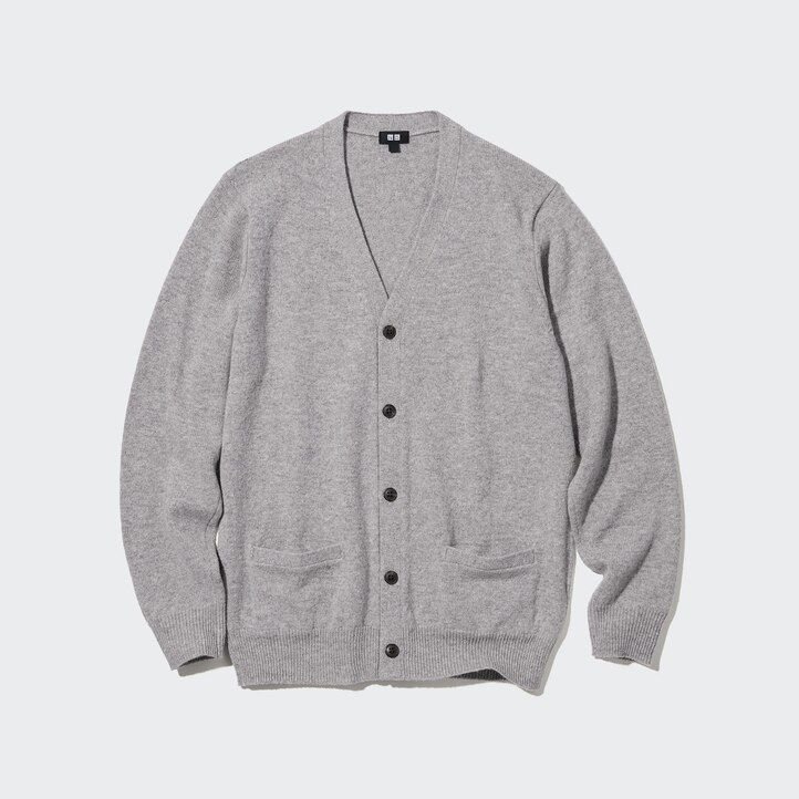 uniqlo premium herrenpullover aus lammwolle mit v-ausschnitt grau