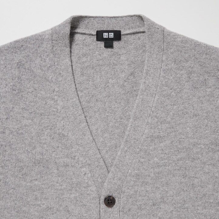 uniqlo premium herrenpullover aus lammwolle mit v-ausschnitt grau