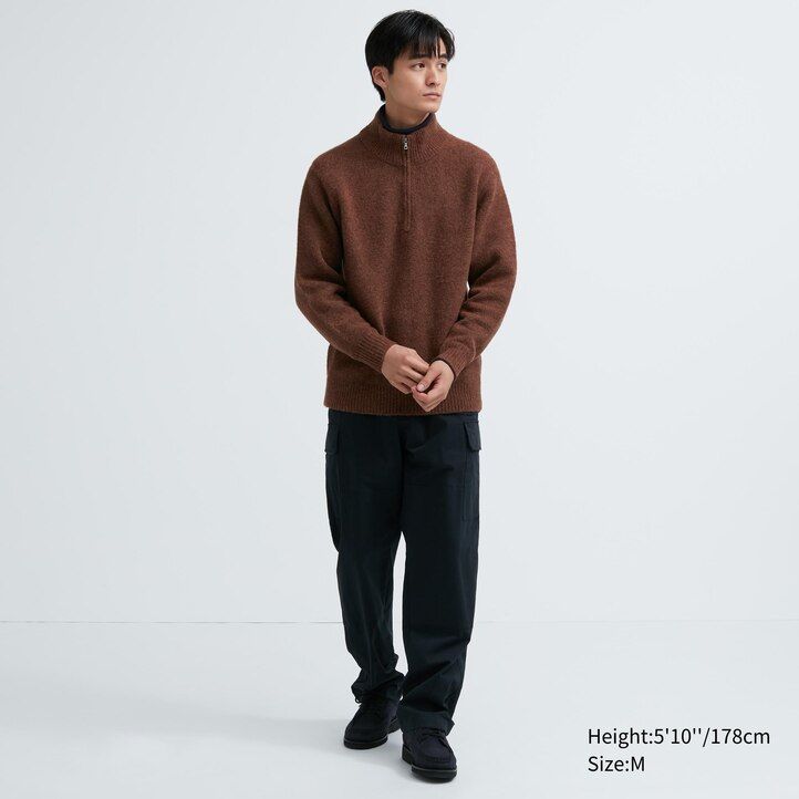 uniqlo herrenpullover aus souffle-garn mit halbem reißverschluss beige