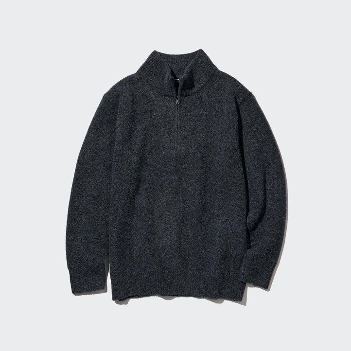 uniqlo herrenpullover aus souffle-garn mit halbem reißverschluss beige