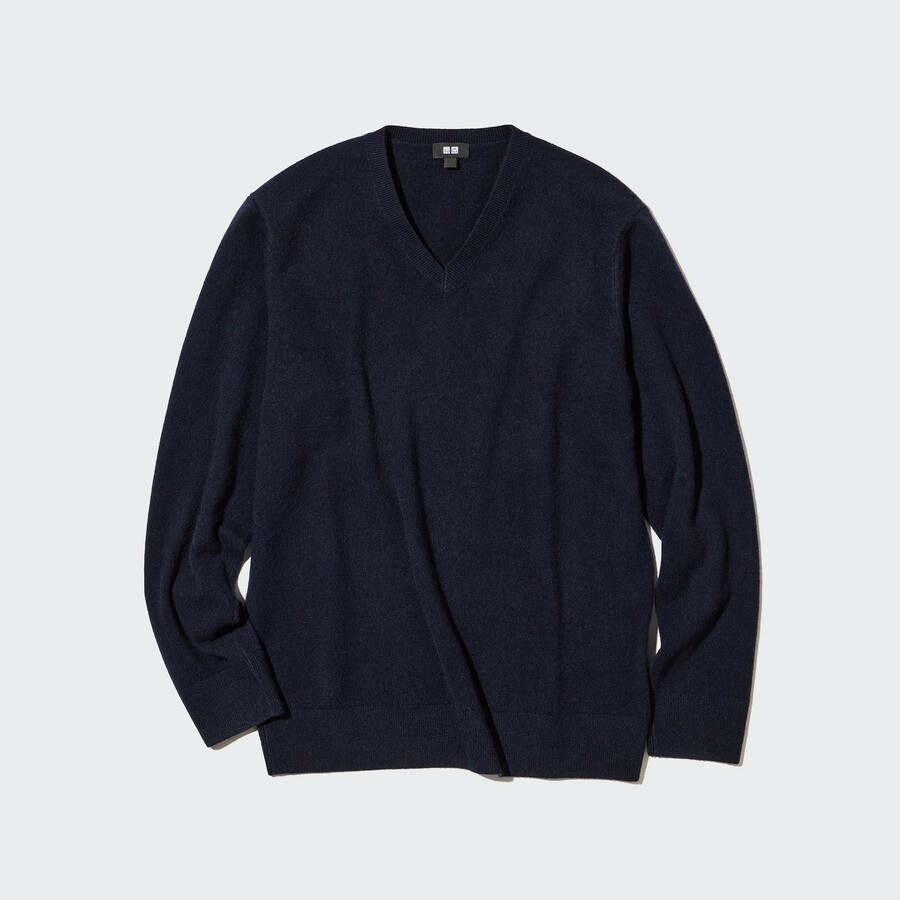 uniqlo herrenpullover aus 100 merle mit v-ausschnitt marineblau