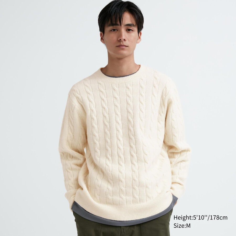 uniqlo herren-pullover mit rundhalsausschnitt weiß aus souffle-garnstrick.