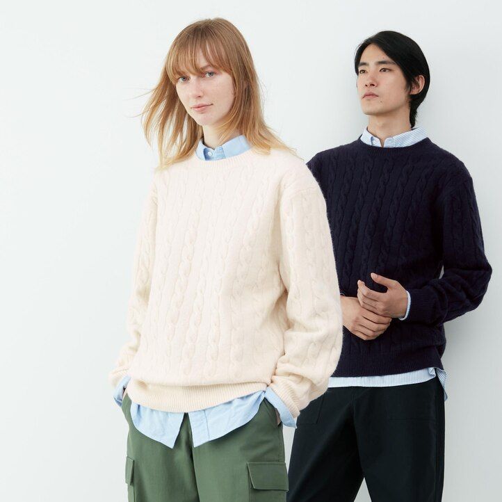 uniqlo herren-pullover mit rundhalsausschnitt weiß aus souffle-garnstrick.