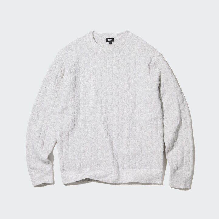 uniqlo herren-pullover mit rundhalsausschnitt weiß aus souffle-garnstrick.