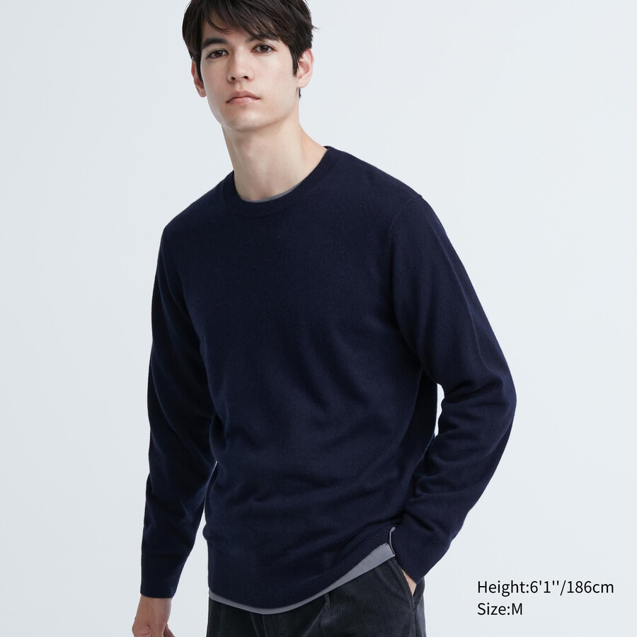 uniqlo herrenpullover aus 100 merle mit rundhalsausschnitt marineblau