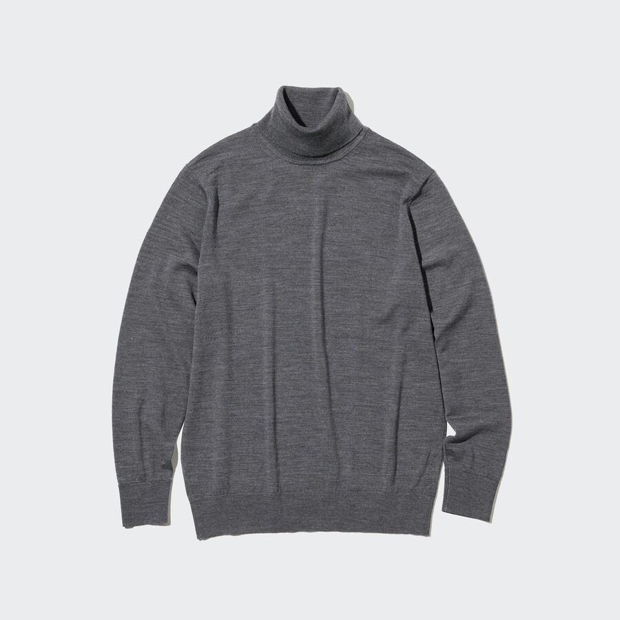 graue herrenpullover von uniqlo aus 100 extrafeiner merinowolle