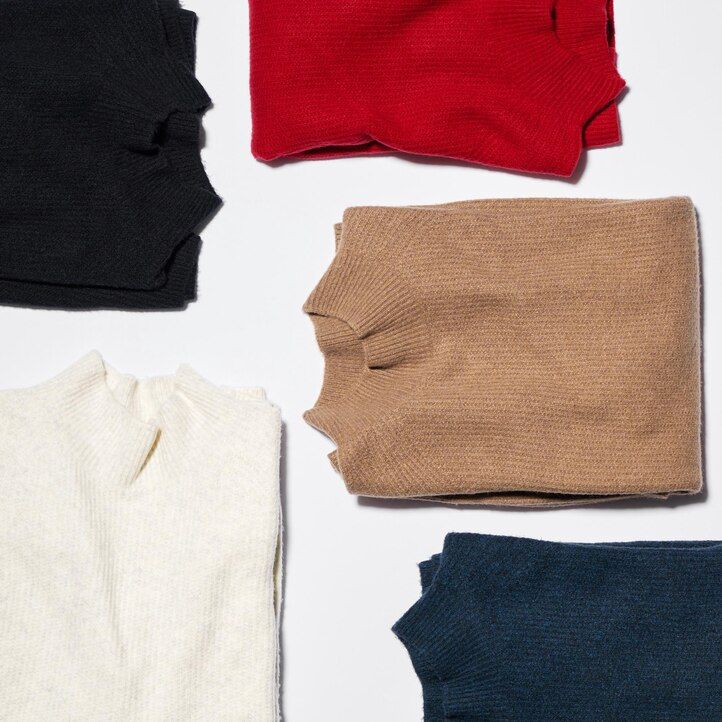 uniqlo herren-pullover mit stehkragen 3d-strick nahtlos soufflé-garn braun