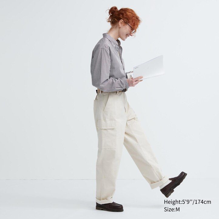 orangefarbenes uniqlo herrenhemd aus extrafeinem baumwoll-broadcloth mit streifenmuster normaler passform und button-down-kragen extrafein.