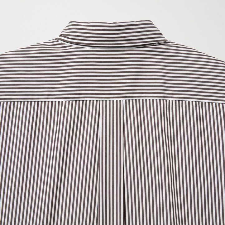 orangefarbenes uniqlo herrenhemd aus extrafeinem baumwoll-broadcloth mit streifenmuster normaler passform und button-down-kragen extrafein.