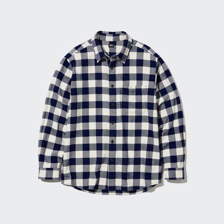 weiße uniqlo herren-flanellhemden mit normaler passform und karomuster sowie normalem kragen