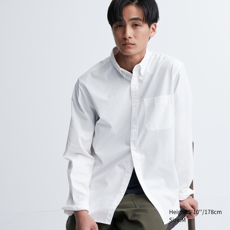 uniqlo herrenhemd aus extrafeinem baumwoll-broadcloth reguläre passform button-down-kragen weiß