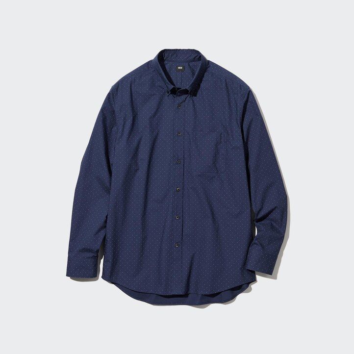 uniqlo herrenhemd aus extrafeinem baumwoll-broadcloth normale passform bedruckt button-down-kragen weiß