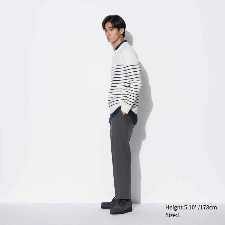marineblaue herrenanzüge von uniqlo aus smart wool in knöchellänge