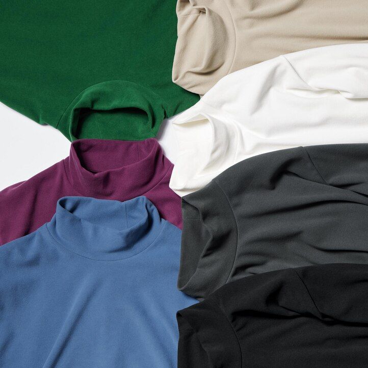 blaue uniqlo herren-fleece-stretch-t-shirts mit stehkragen und Ärmeln