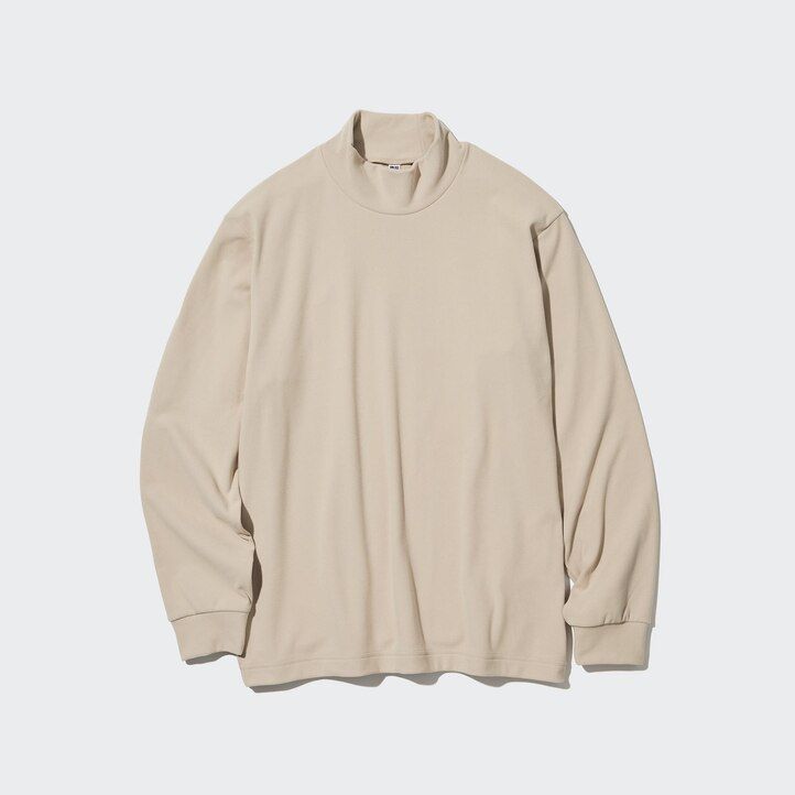 blaue uniqlo herren-fleece-stretch-t-shirts mit stehkragen und Ärmeln