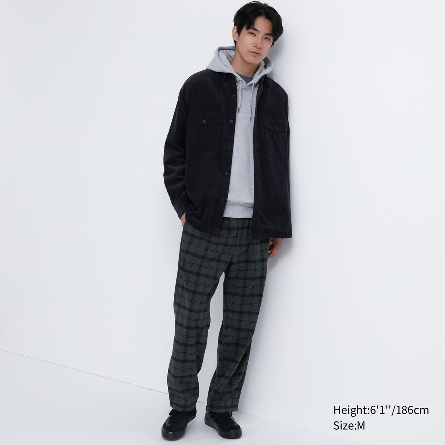 uniqlo flanellhose mit einfachem muster knöchellang herren dunkelgrau