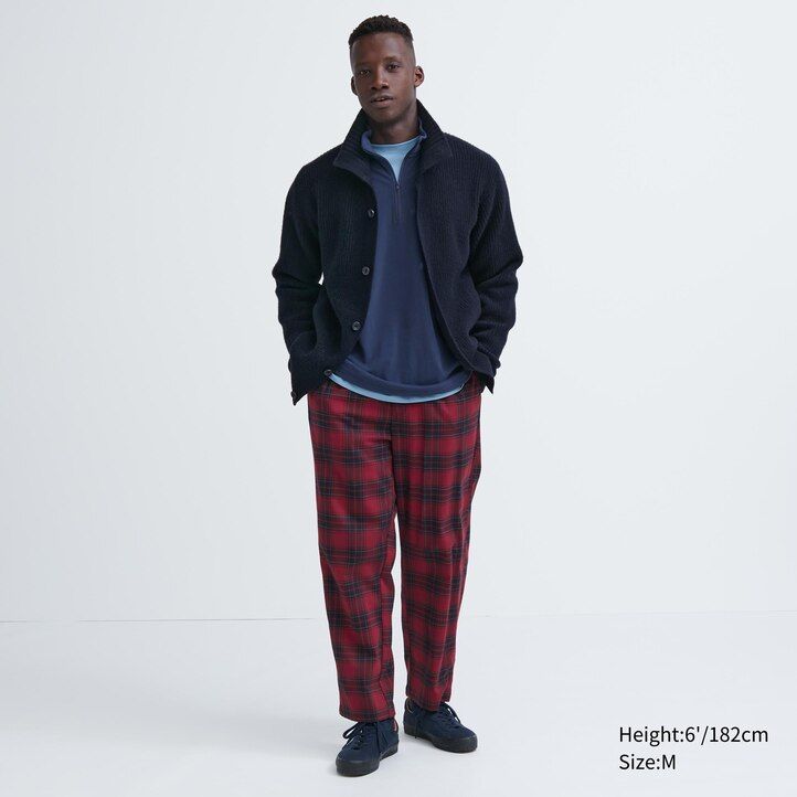 uniqlo herren-flanellhose mit einfachem muster knöchellang rot