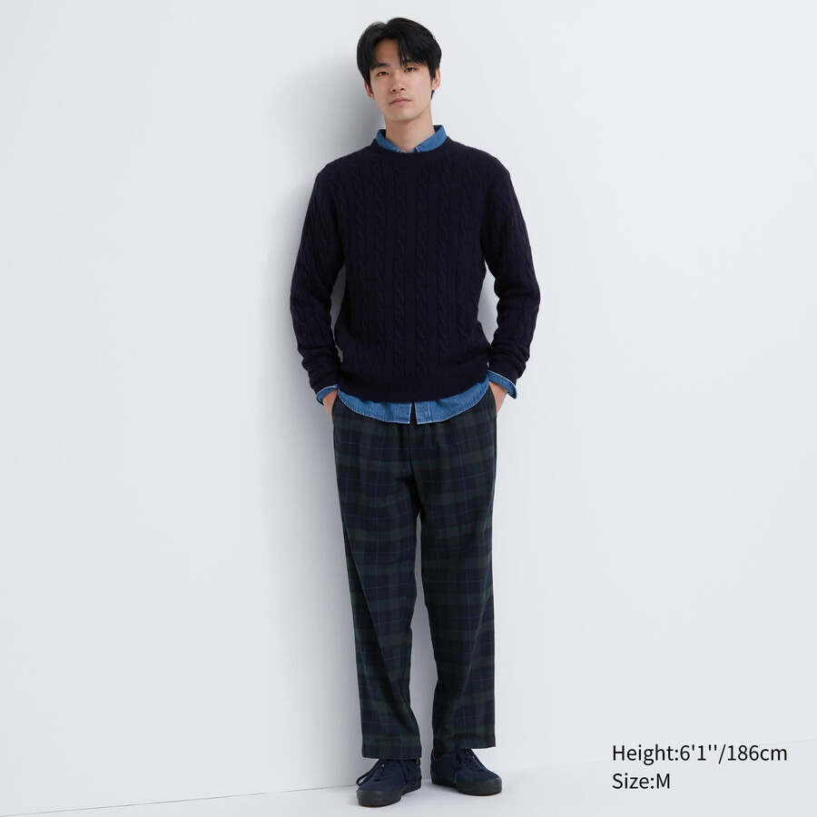 uniqlo flanellhose mit einfachem muster knöchellang herren dunkelgrün