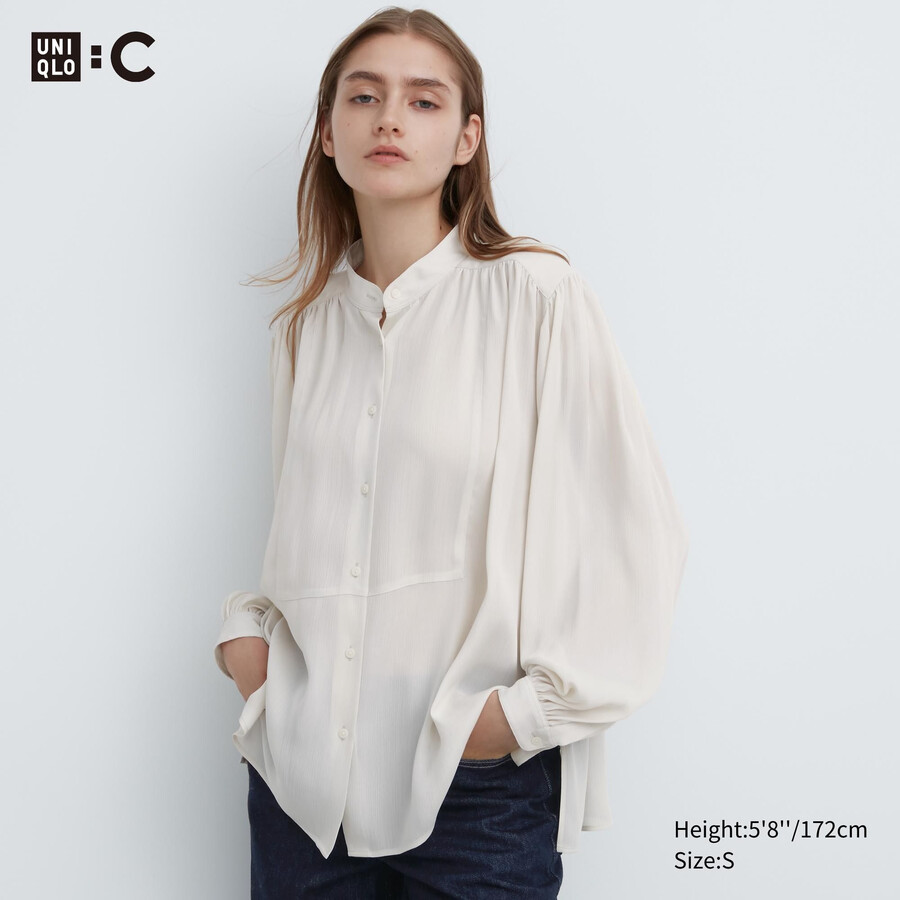 uniqlo damenbluse mit volumen weiß