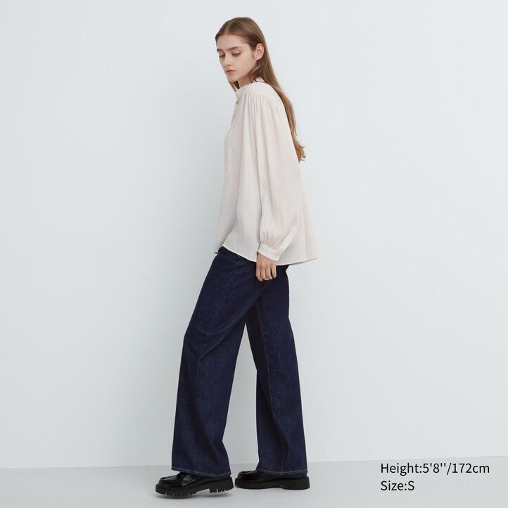 uniqlo damenbluse mit volumen weiß