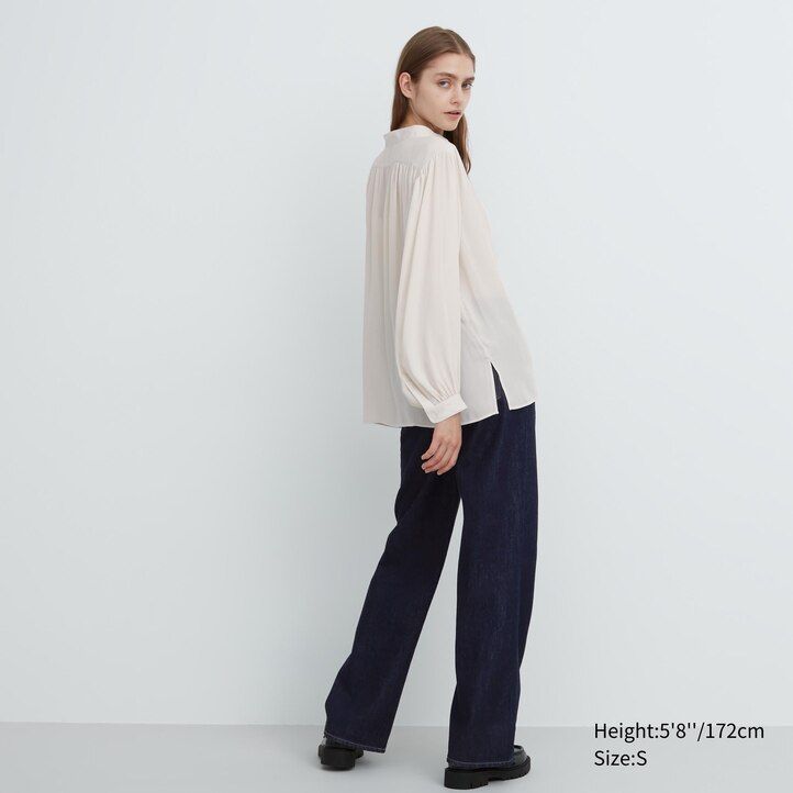uniqlo damenbluse mit volumen weiß