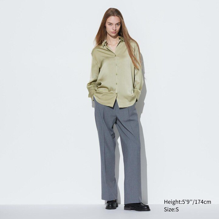 weiße uniqlo damenbluse mit satinärmeln