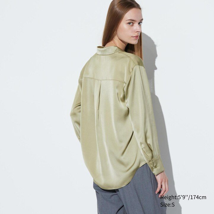 weiße uniqlo damenbluse mit satinärmeln