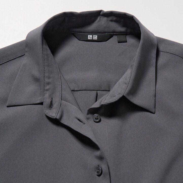 schwarze damenbluse von uniqlo aus viskose mit Ärmeln