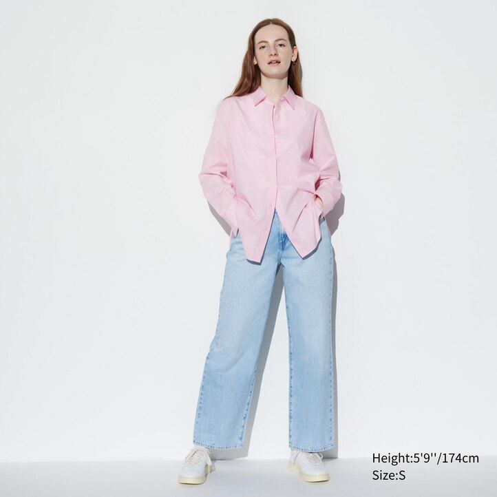 blaue uniqlo damenbluse aus extrafeiner baumwolle
