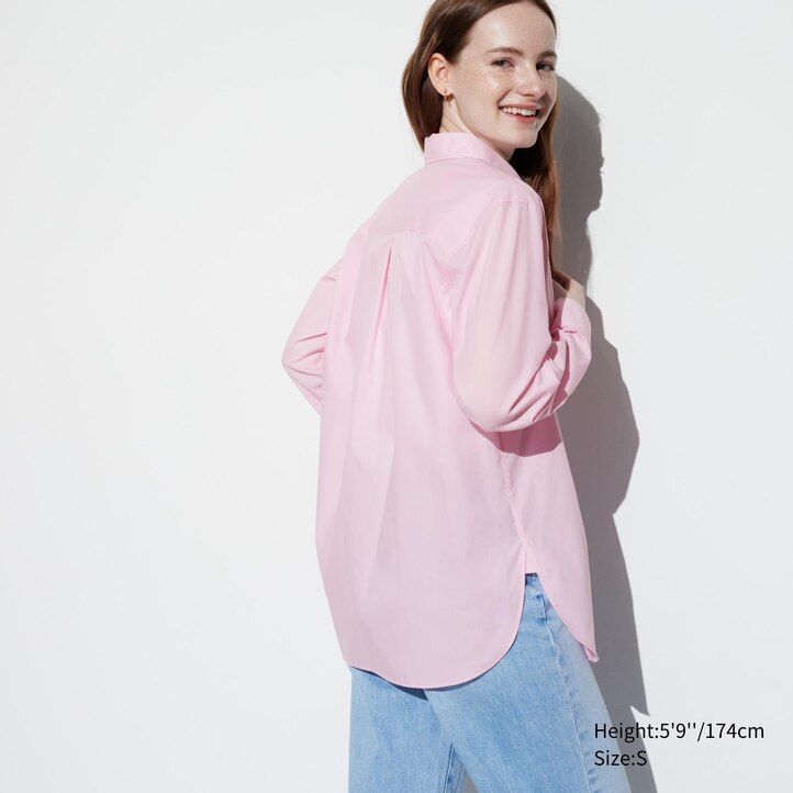 blaue uniqlo damenbluse aus extrafeiner baumwolle