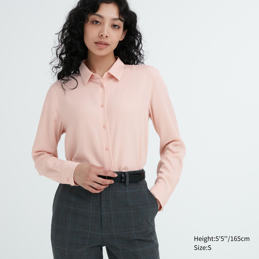 uniqlo damenbluse aus viskose mit Ärmeln rosa
