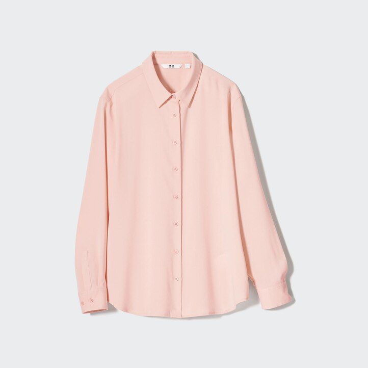 uniqlo damenbluse aus viskose mit Ärmeln rosa