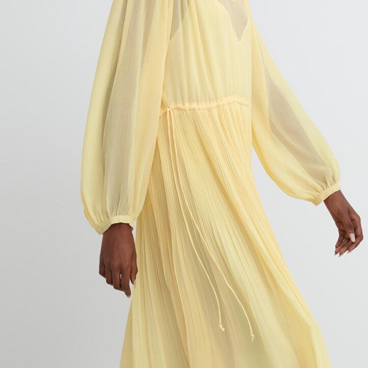 uniqlo damen-chiffonkleid mit faltenärmeln gelb