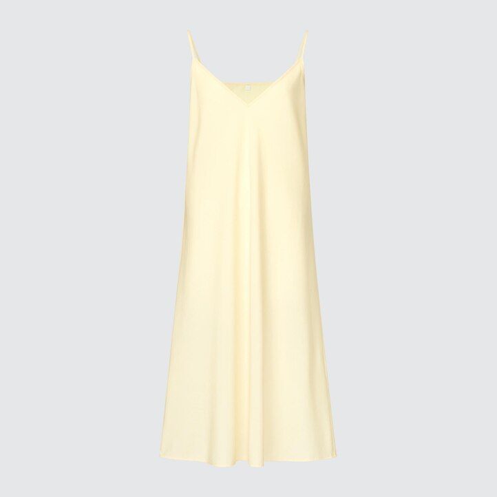 uniqlo damen-chiffonkleid mit faltenärmeln gelb