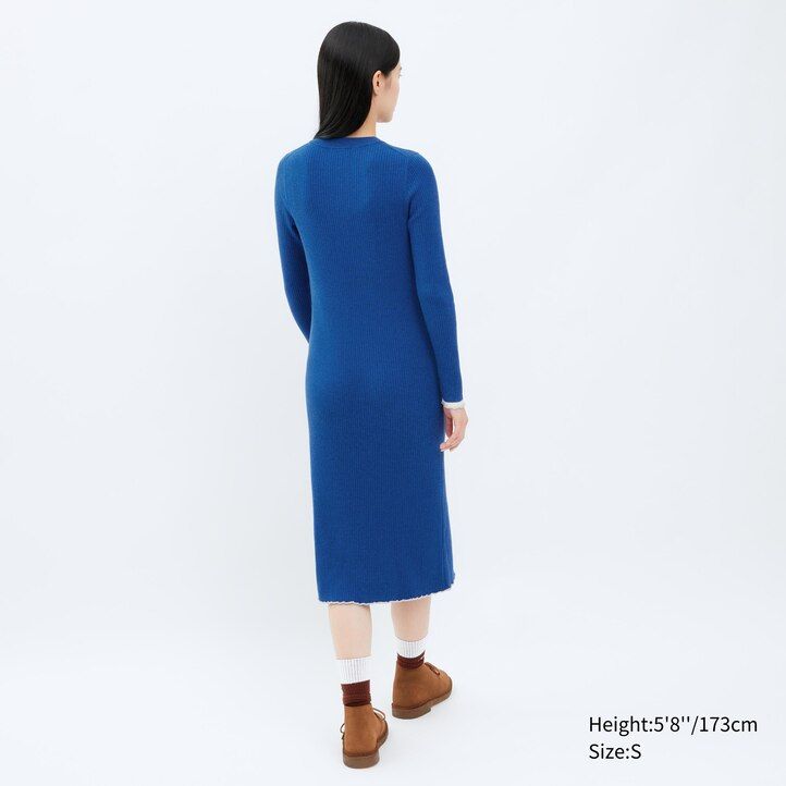 uniqlo damenkleid mit rippstrickärmeln rot