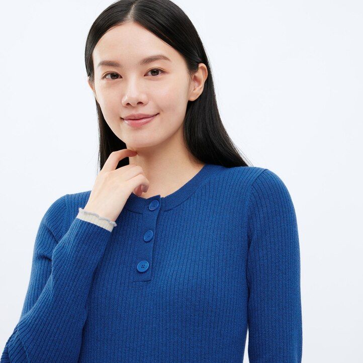 uniqlo damenkleid mit rippstrickärmeln rot