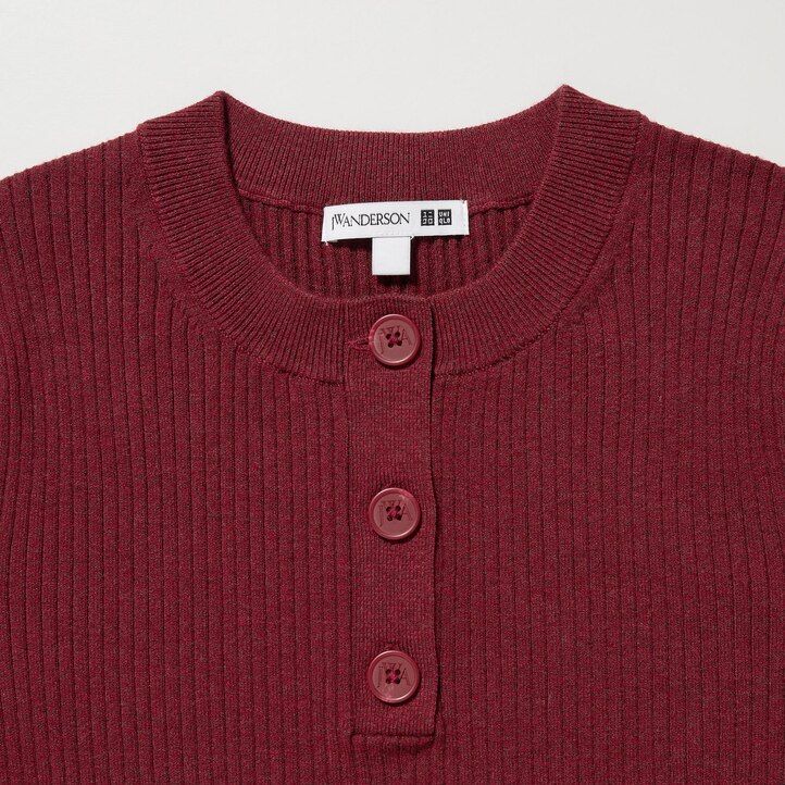 uniqlo damenkleid mit rippstrickärmeln rot