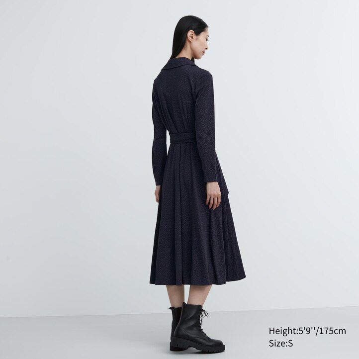 braunes uniqlo wickelkleid mit print und Ärmeln für damen