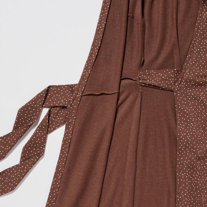 braunes uniqlo wickelkleid mit print und Ärmeln für damen