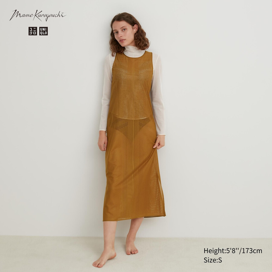 braunes ärmelloses maxikleid aus mesh von uniqlo für damen
