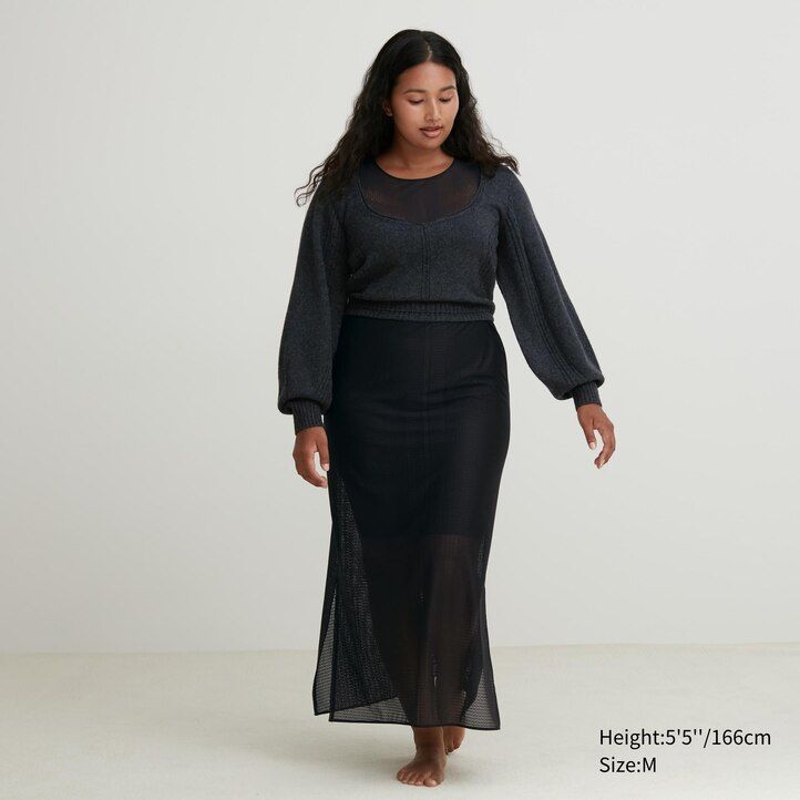 braunes ärmelloses maxikleid aus mesh von uniqlo für damen