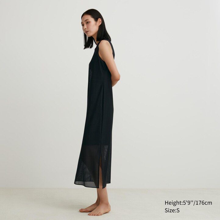 braunes ärmelloses maxikleid aus mesh von uniqlo für damen