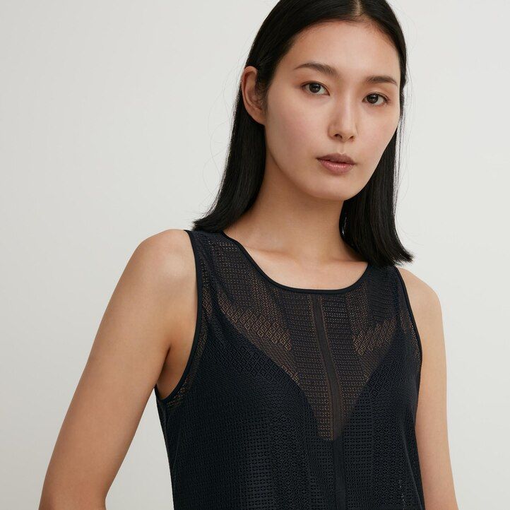 braunes ärmelloses maxikleid aus mesh von uniqlo für damen