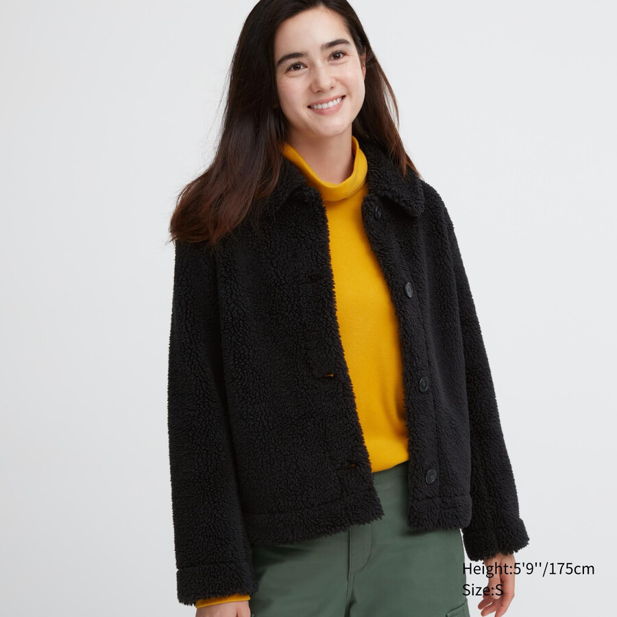 uniqlo damen-fleecejacke mit pile-futter schwarz