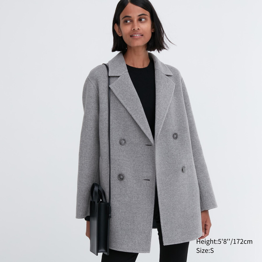 graue uniqlo damenjacken aus wollmischung